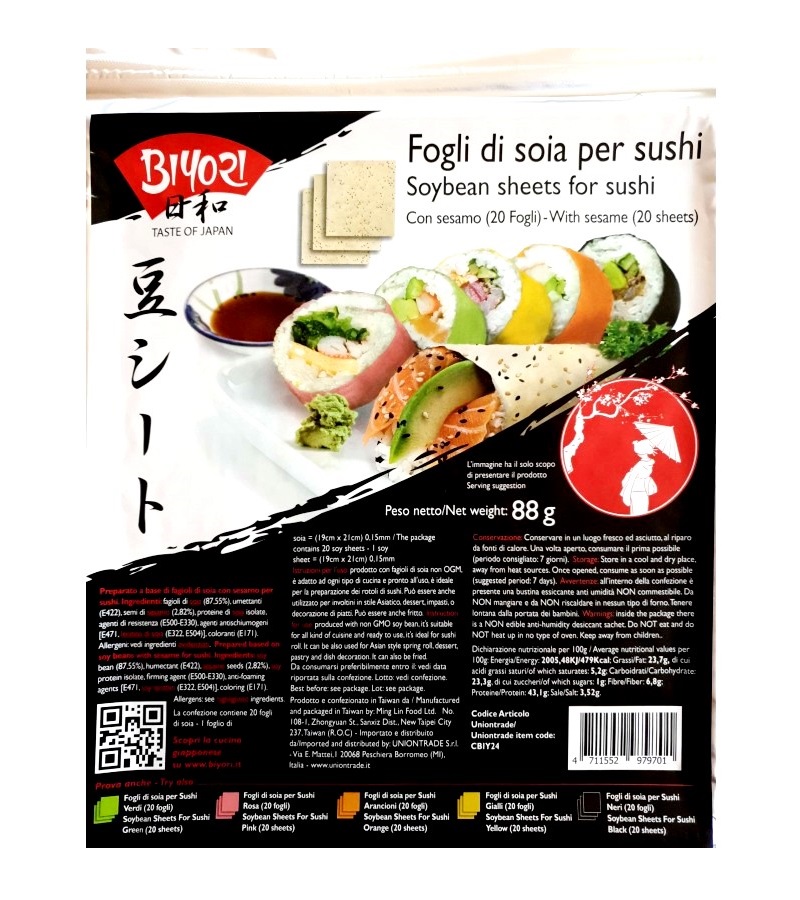 Fogli di soia con sesamo per sushi Biyori 88g. (20 fogli)